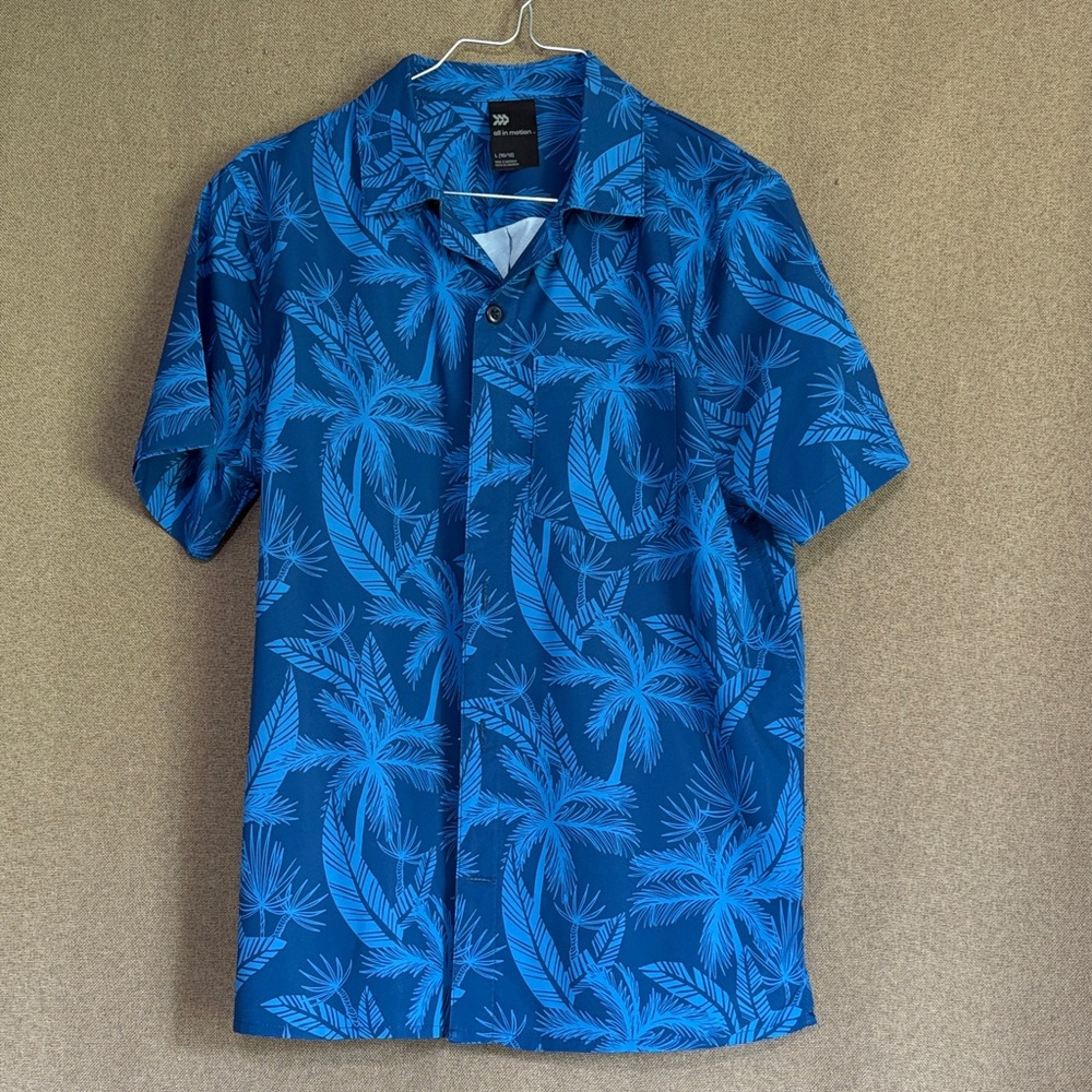 All in Motion Kids Blue Leaf Print Button Down Shirt Size 10